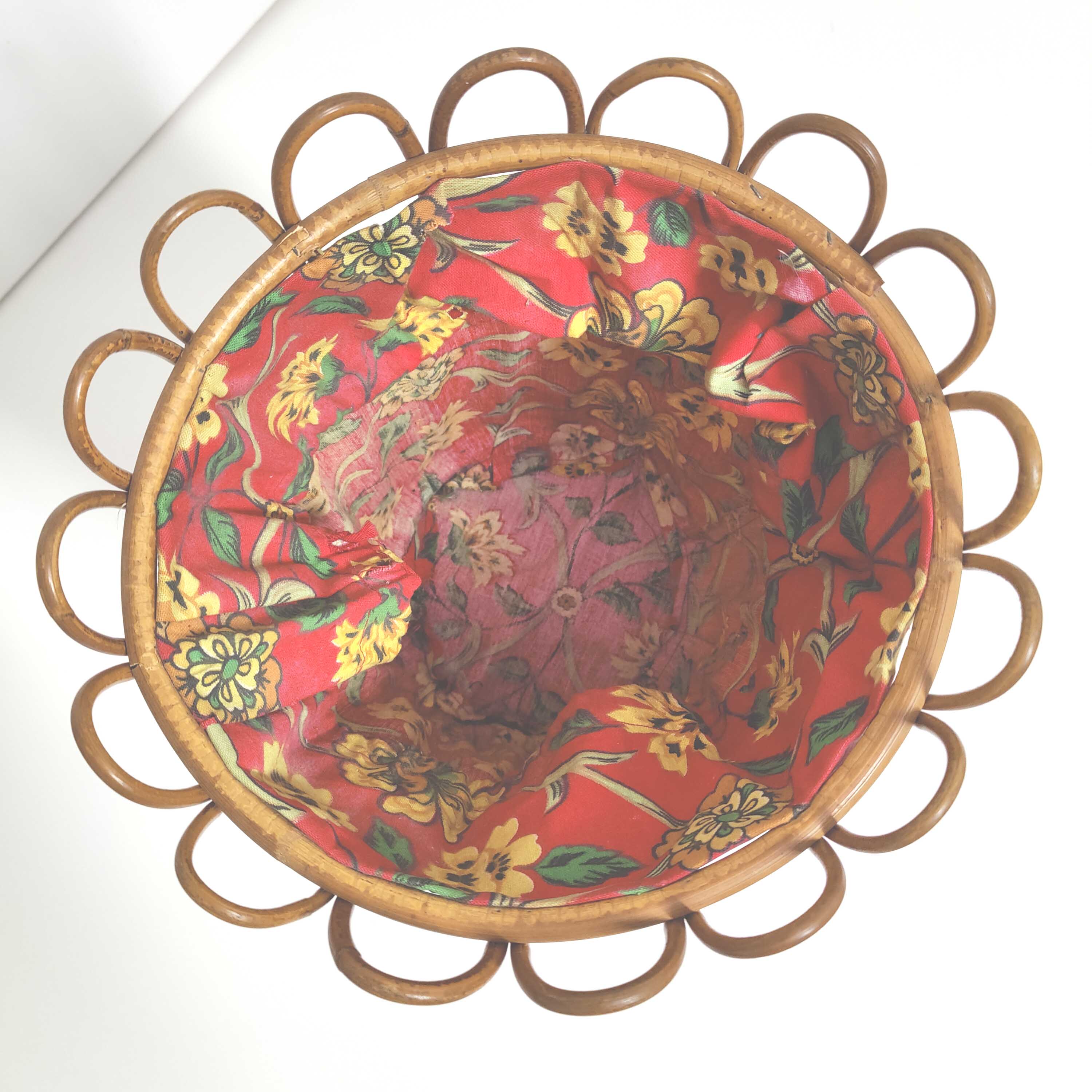 Rattan and floral fabric basket worker