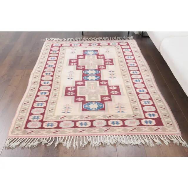 Vintage Turkish Oushak Handmade Wool Cotton Beige Area Rug 121x175