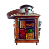 Lampe de table-lanterne en cuivre et verres multicolores années 60