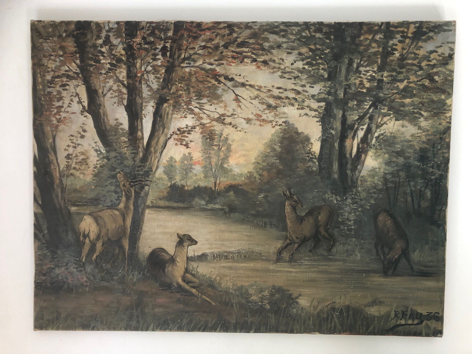 Old painting oil on canvas signed and dated 36