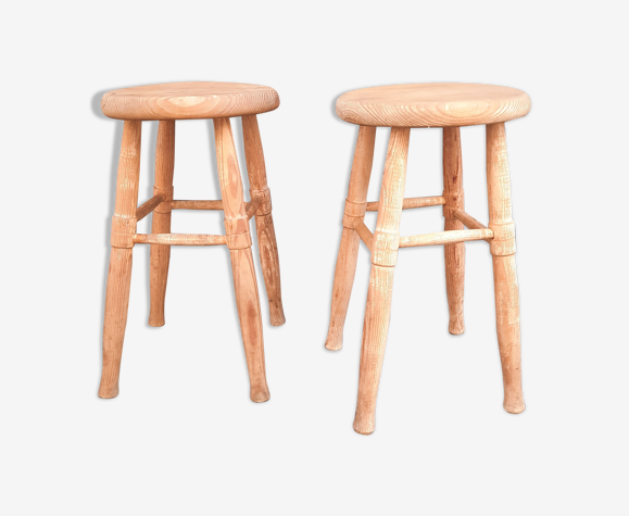Paire de tabourets en bois
