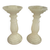 Pair of alabaster candlesticks