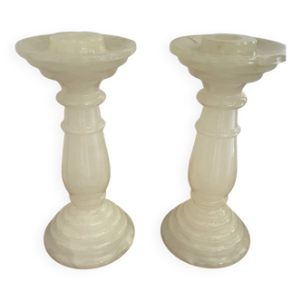 Pair of alabaster candlesticks