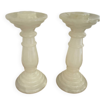 Pair of alabaster candlesticks