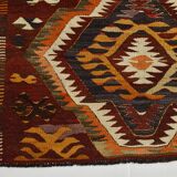 5x9 Dark Red & Cream Turkish Antique Kilim Rug, 150x271Cm