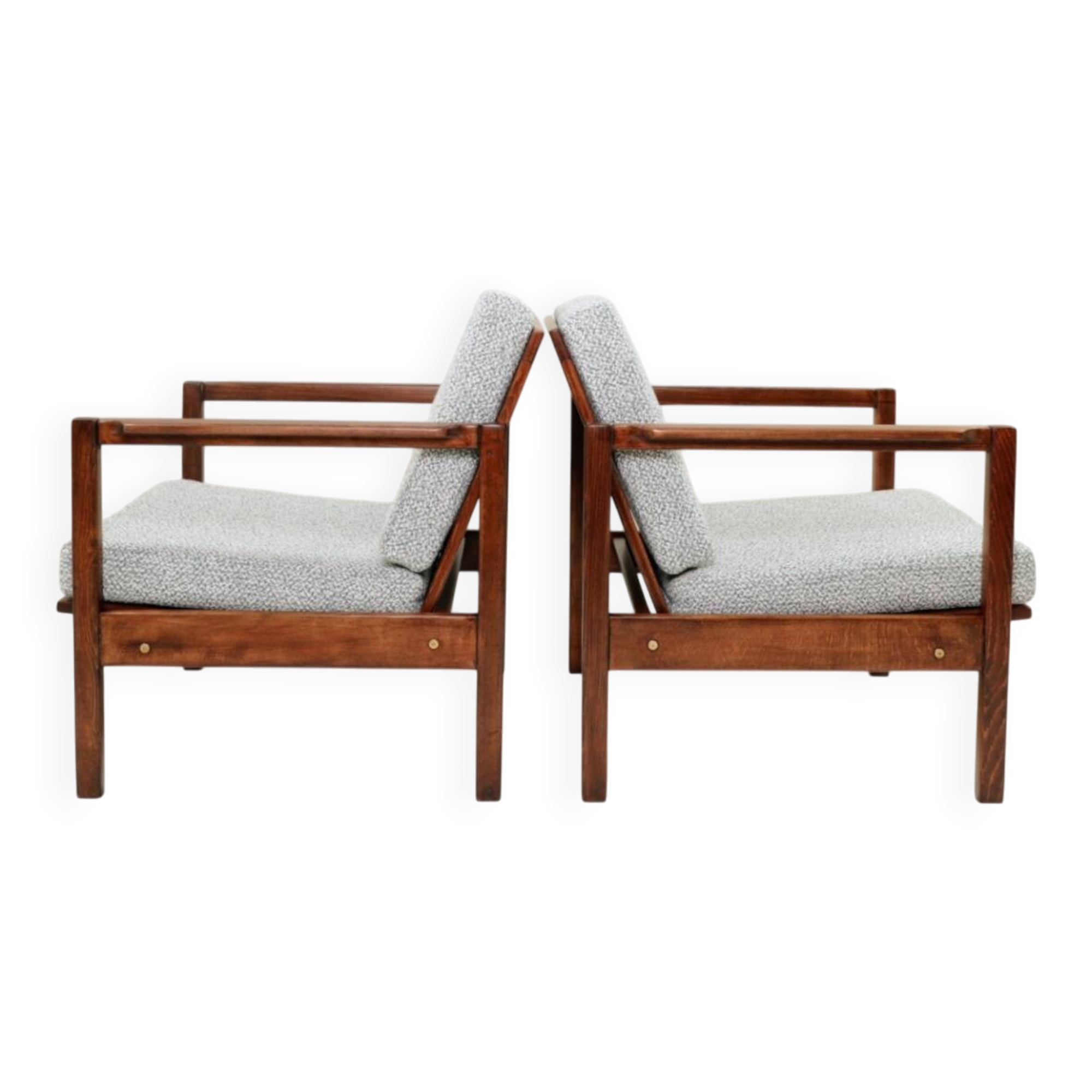 Pair two Lounge Chair Mid Century Modern Cuschion Bouclè upholstery