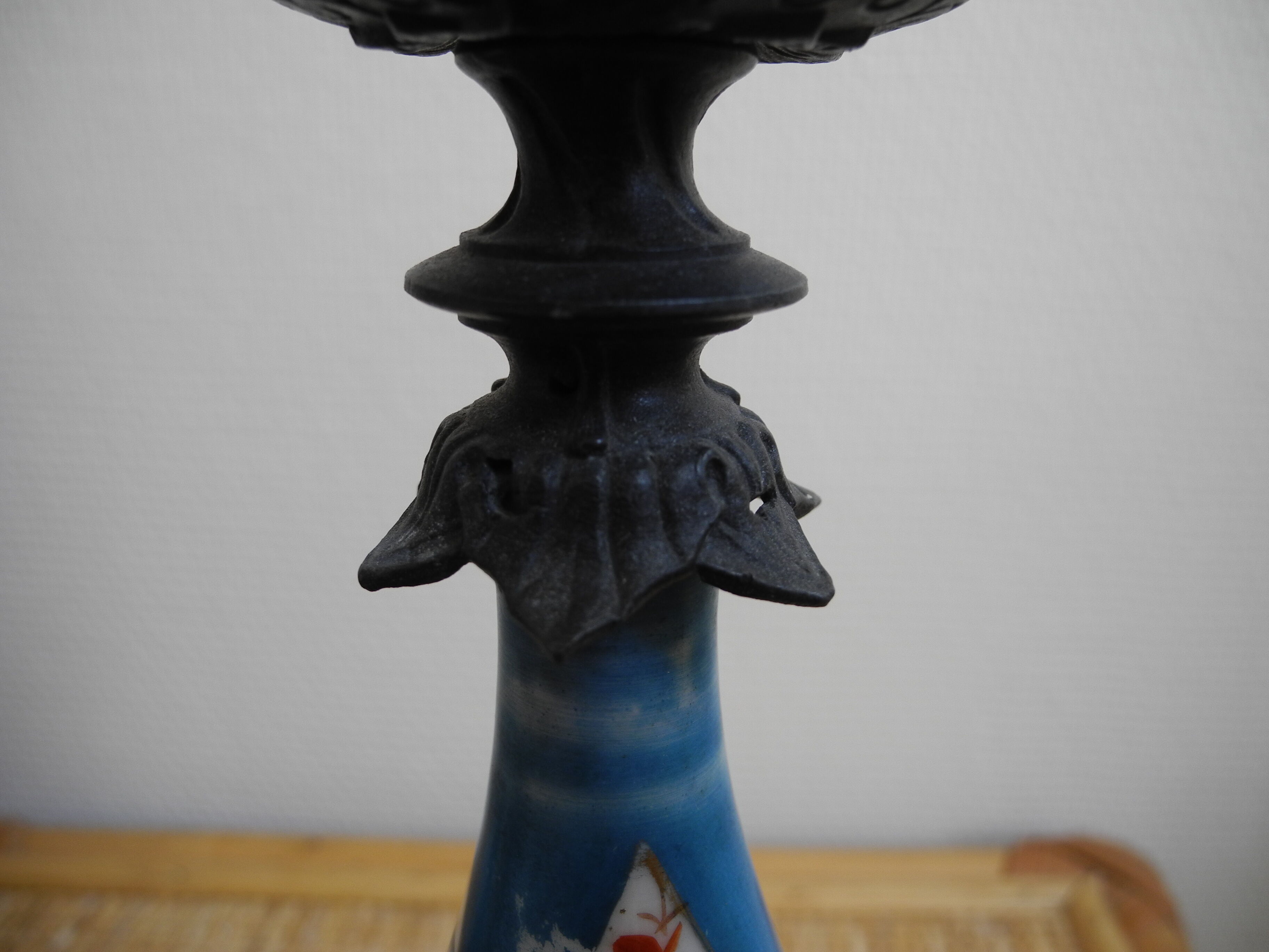 pair old candlesticks tin porcelain old french candlesticks