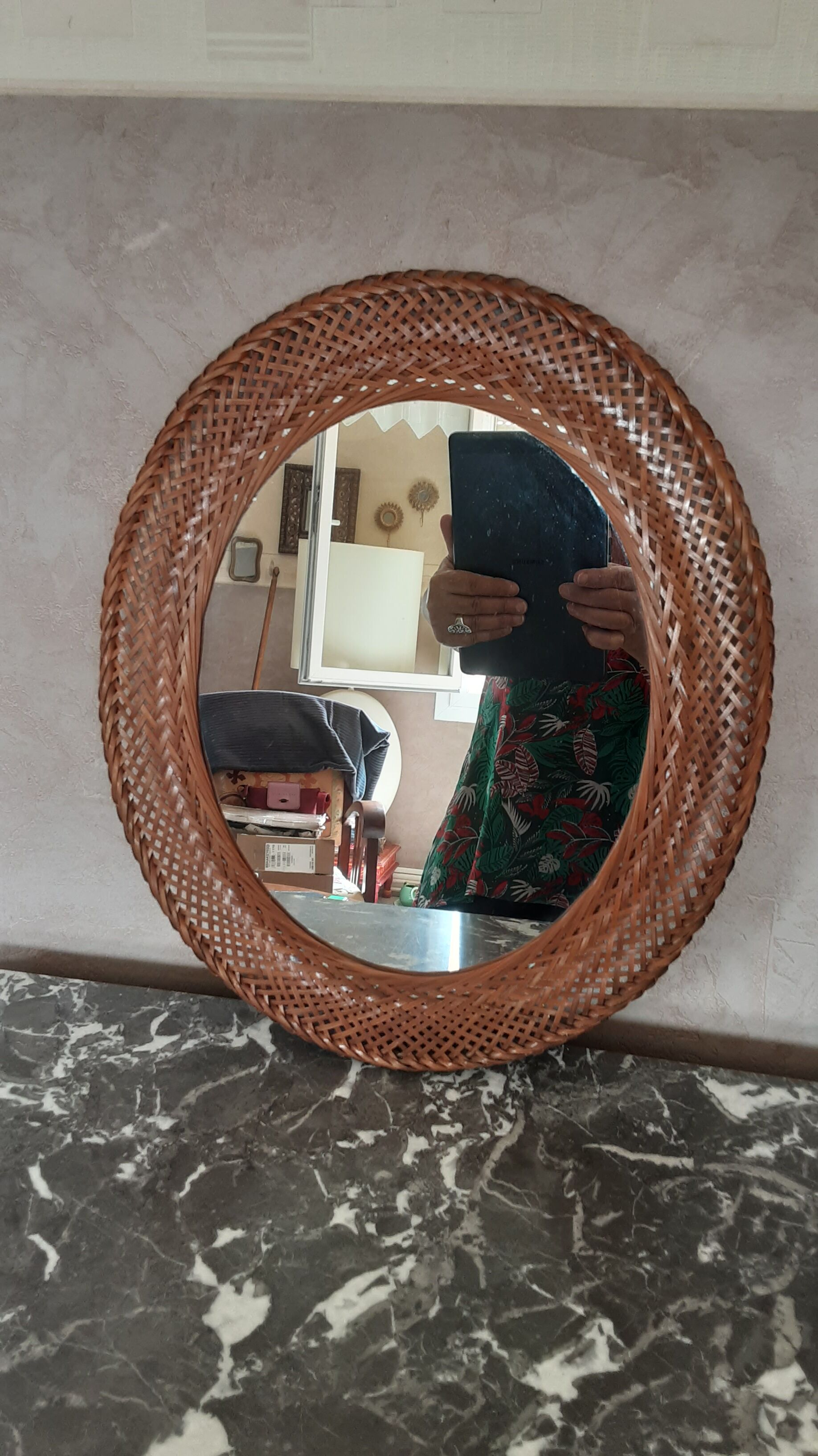 Oval rattan mirror - year 70