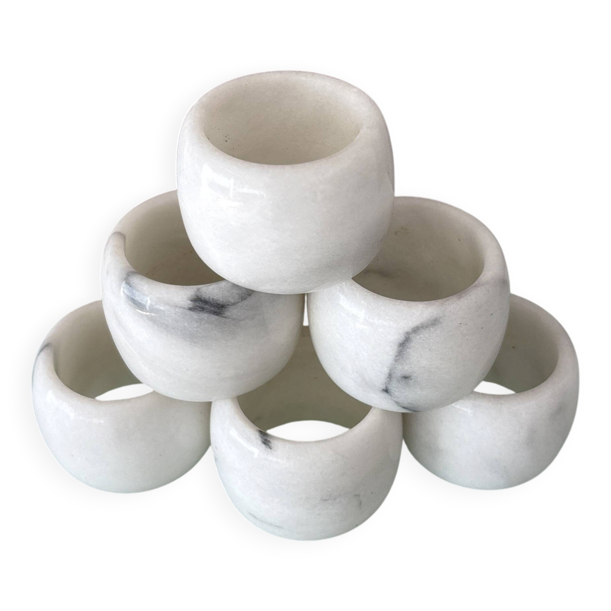 Vintage White Marble Napkin Rings – Set of 6 – Original Box