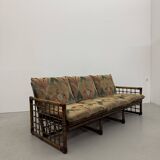 Canapé italien des années 1970 en bambou, rotin, laiton et tissu style Liberty