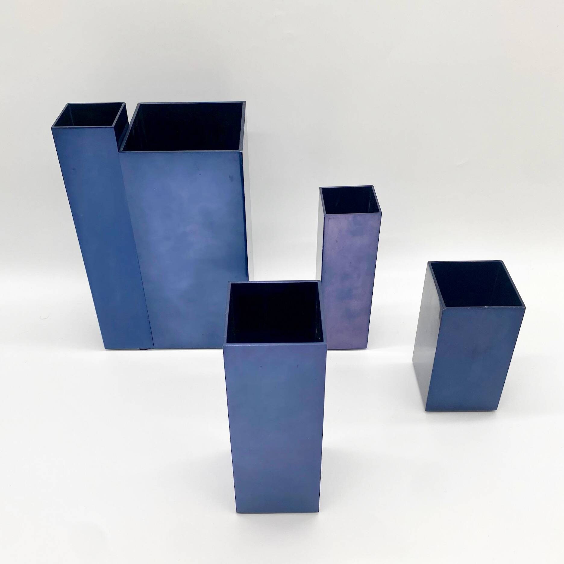 Modular metal vases – petrol blue, 1980s
