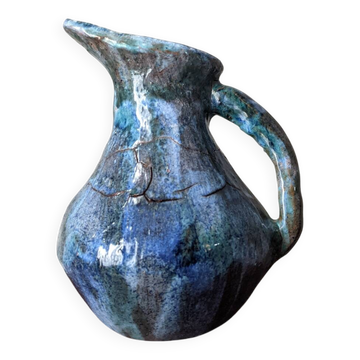 Vintage ceramic carafe, artisan handle vase, country decoration.