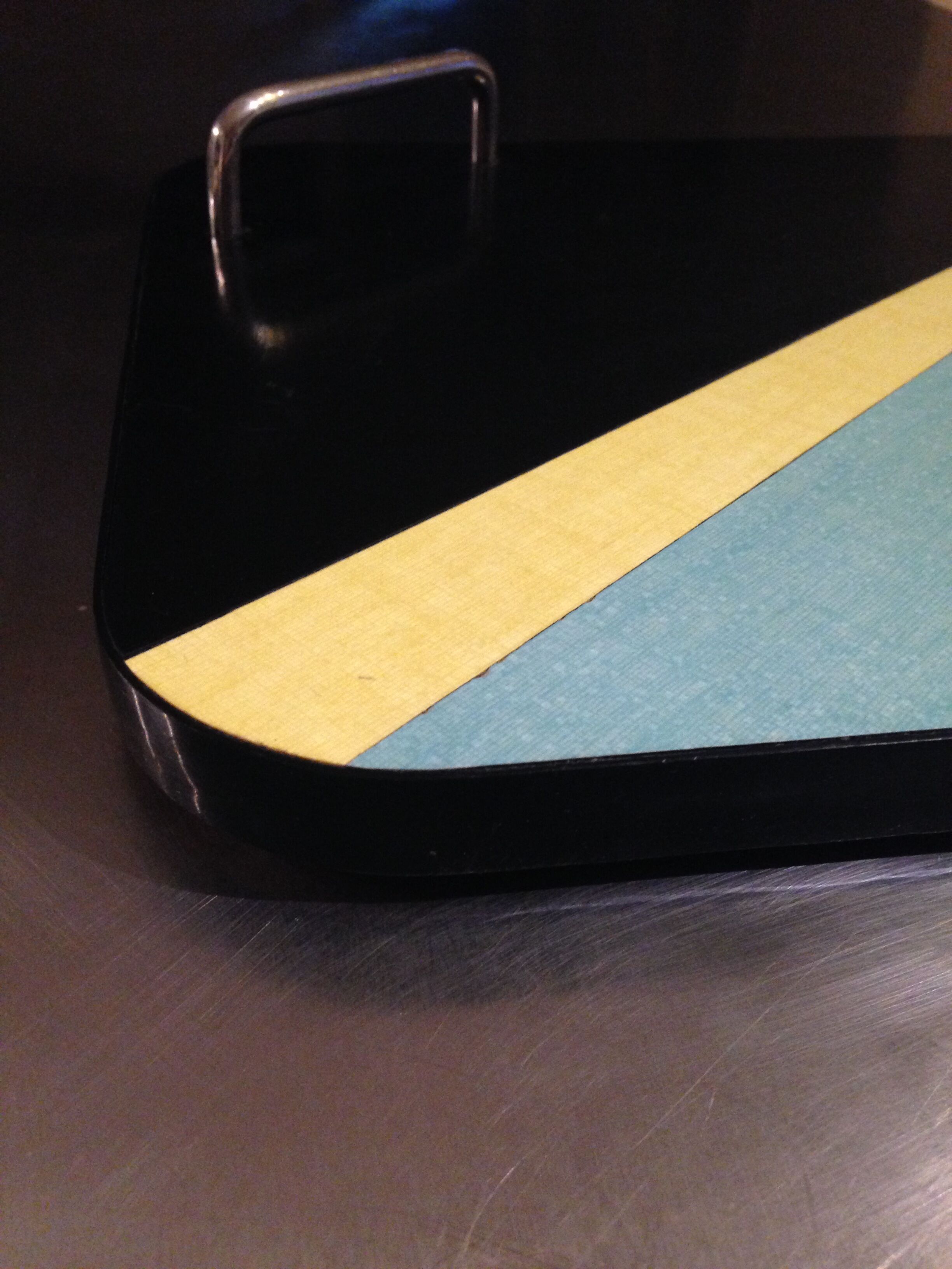 Tray vintage year 59 in formica yellow, blue and black