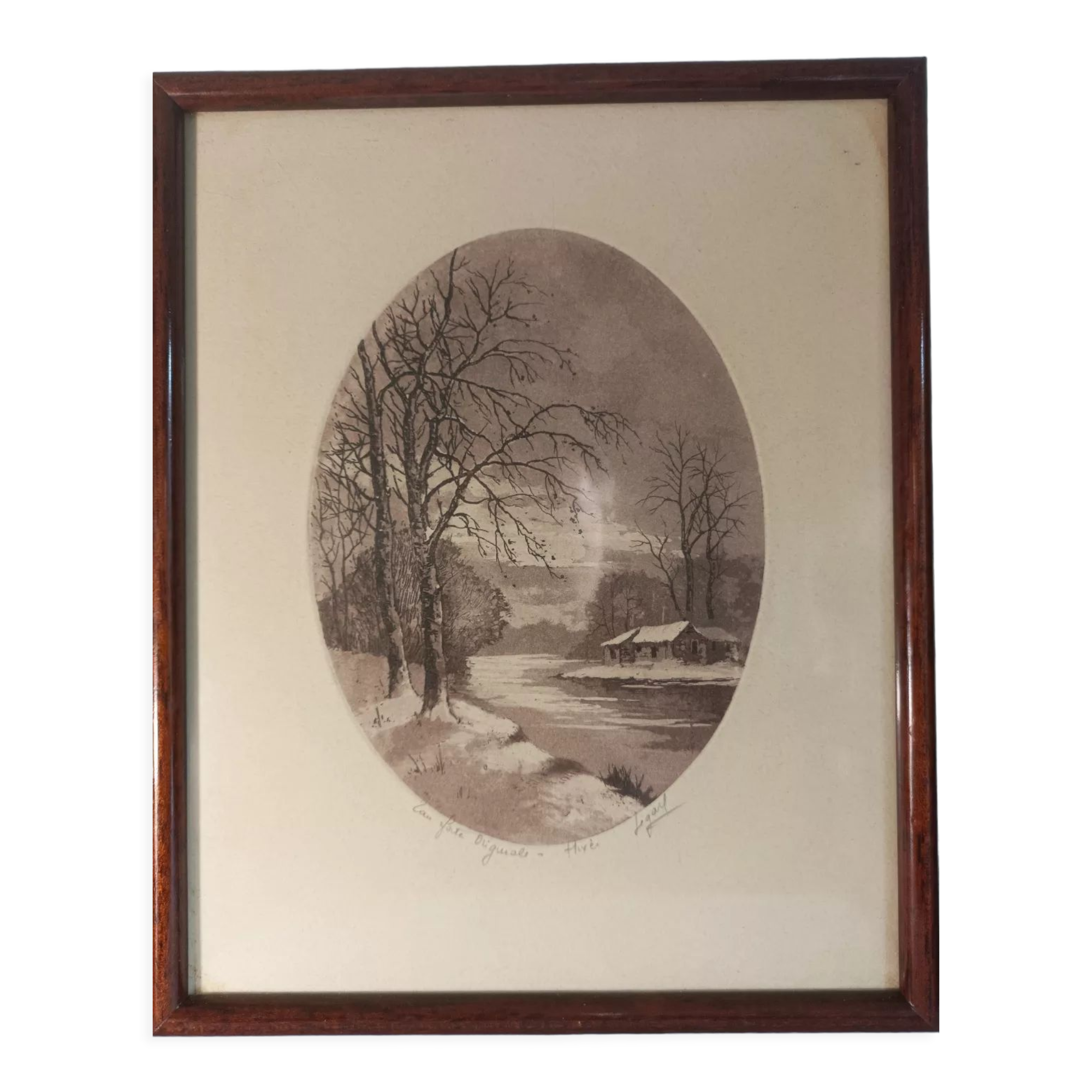 Original etching painting, Winter, signed Legay, XX th