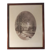 Original etching painting, Winter, signed Legay, XX th