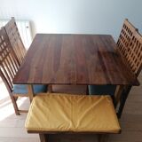 Set square table 6/8 people + 4 chairs + 2 benches