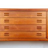 Extra long Danish sideboard, teak, oak, leatherette, 280 cm, Arne Hovmand-Olsen