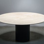 Table à manger Tobio en travertin et cuir par Afra & Tobia Scarpa pour B&B Italia, 1977