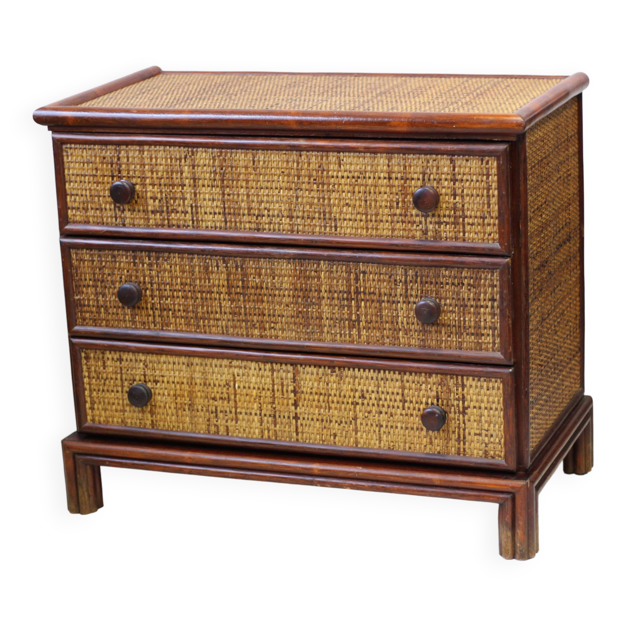 Vintage rattan and bamboo chest of drawers