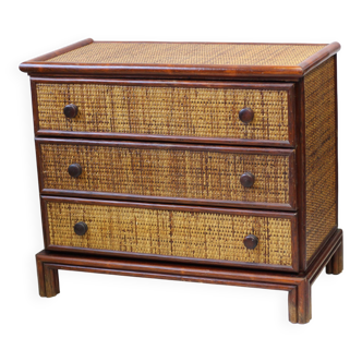 Commode vintage rotin et bambou