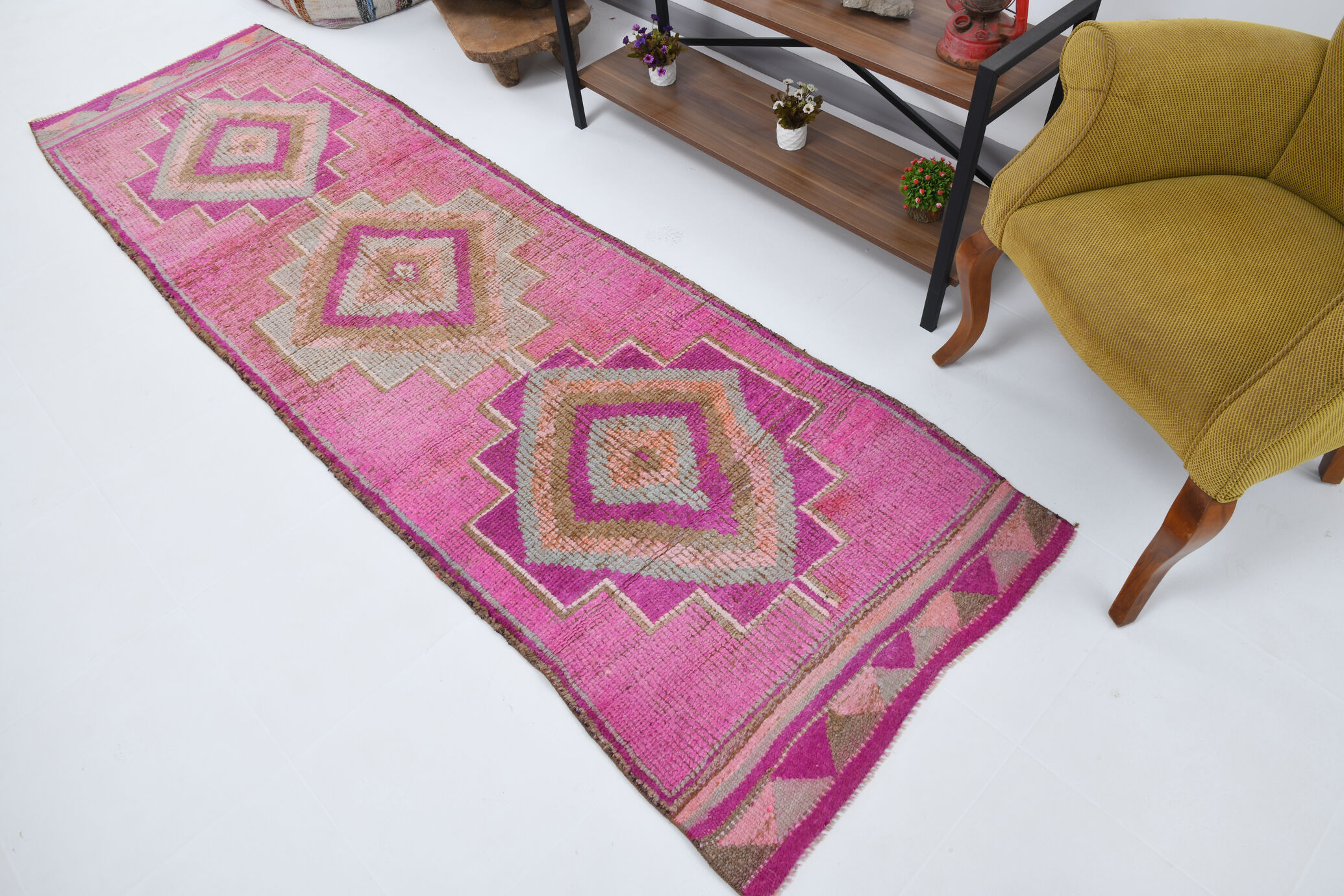 Pale pink vintage runner rug 300x86cm