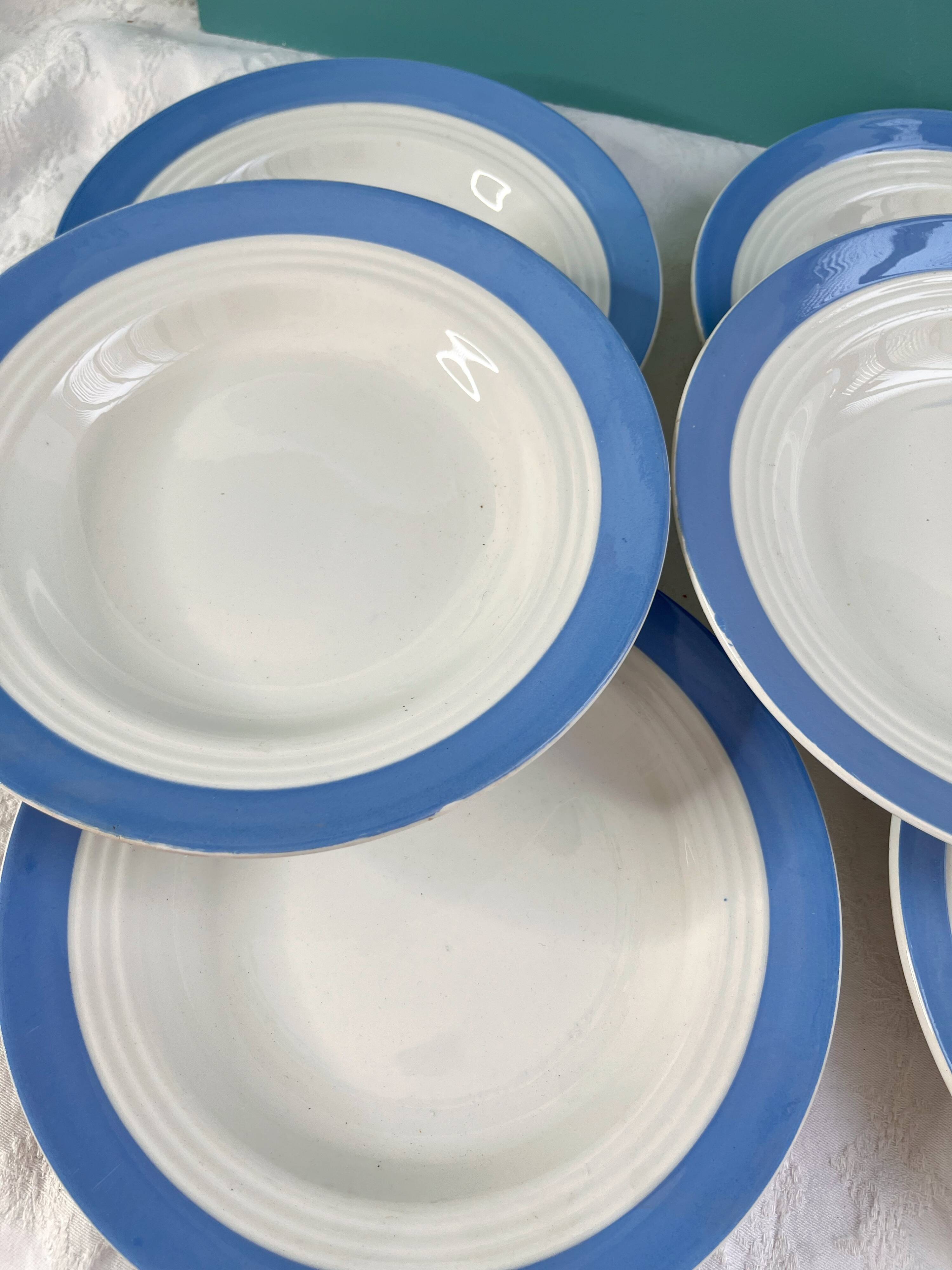 6 pastel blue soup plates in céranord st amand earthenware - languedoc model - lot 1