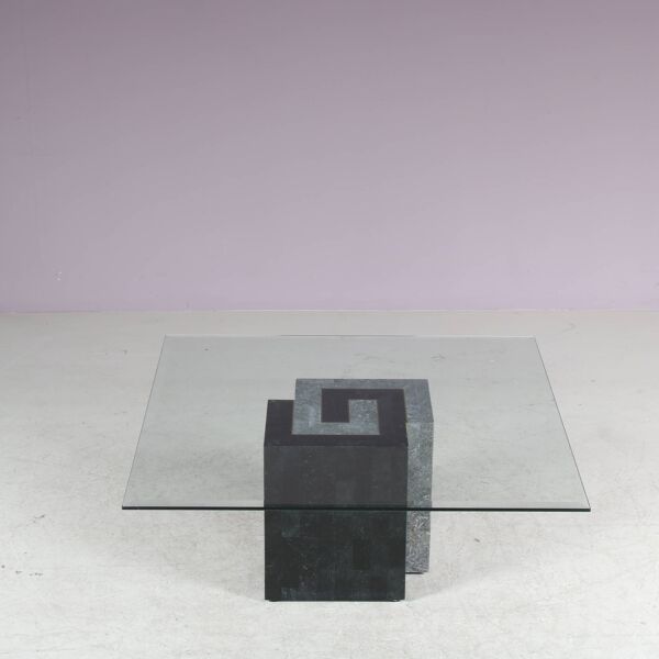 Table basse en pierre à mosaïque des années 1980 par Maitland-Smith, États-Unis