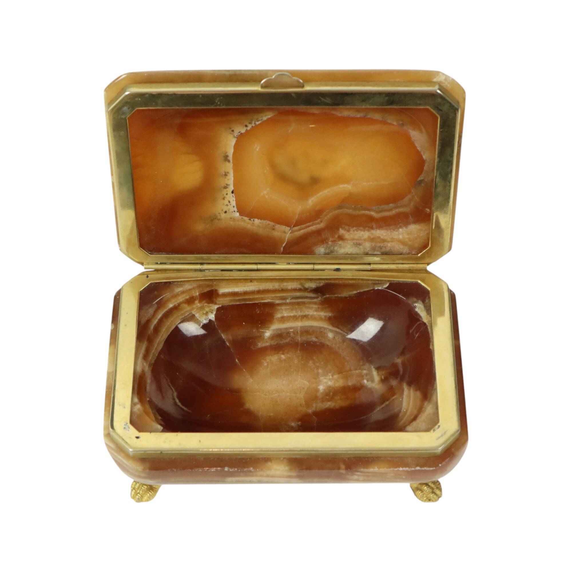 Vintage Italian Jewelry Box Alabaster Gold Lion Paws