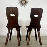 Lot 2 old chair in solid elm brutalist design from the 60s