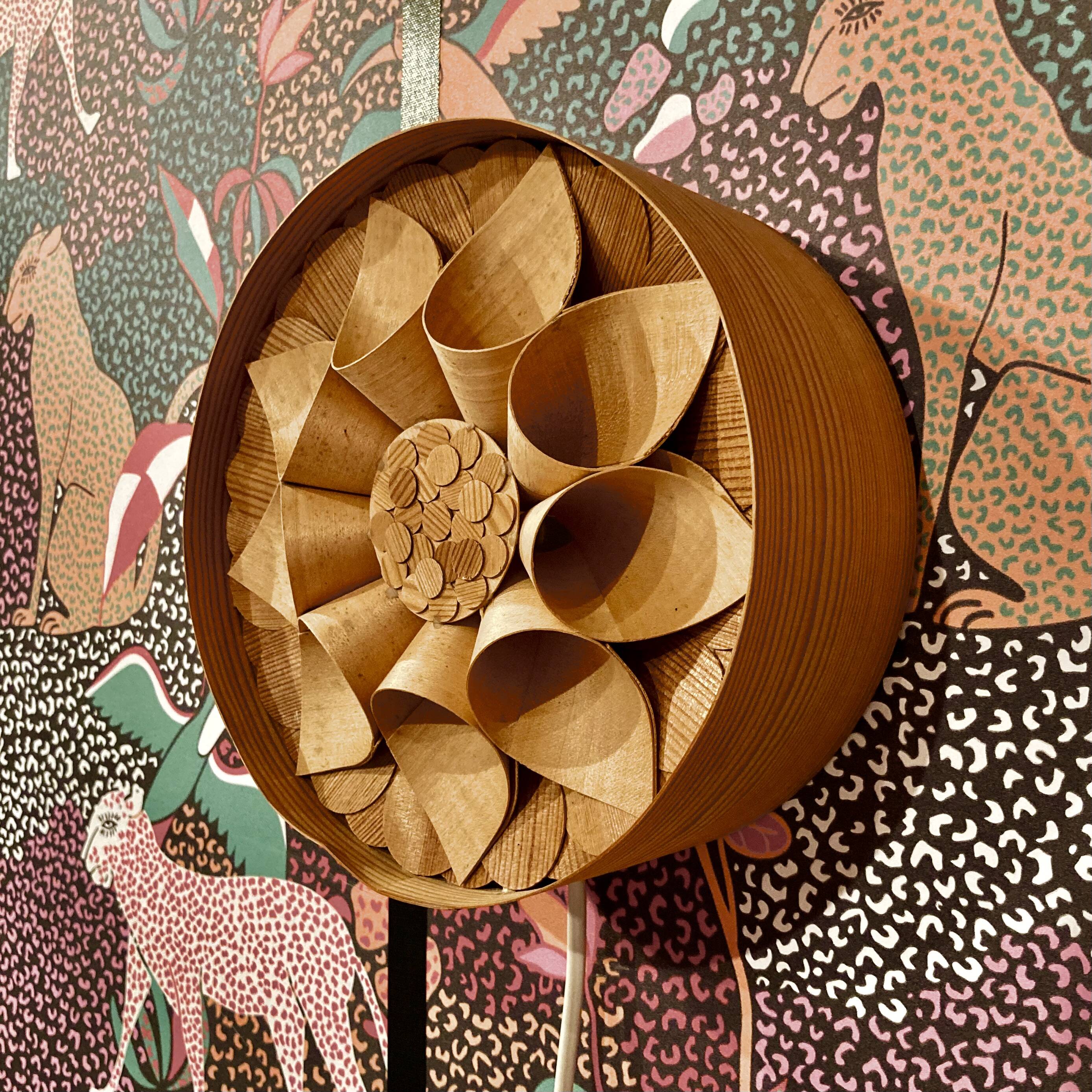 Large wooden wall lamp Scandinavian design 1950.