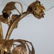 Mid-century side table in gilded metal with roses and glass top, 1970s
