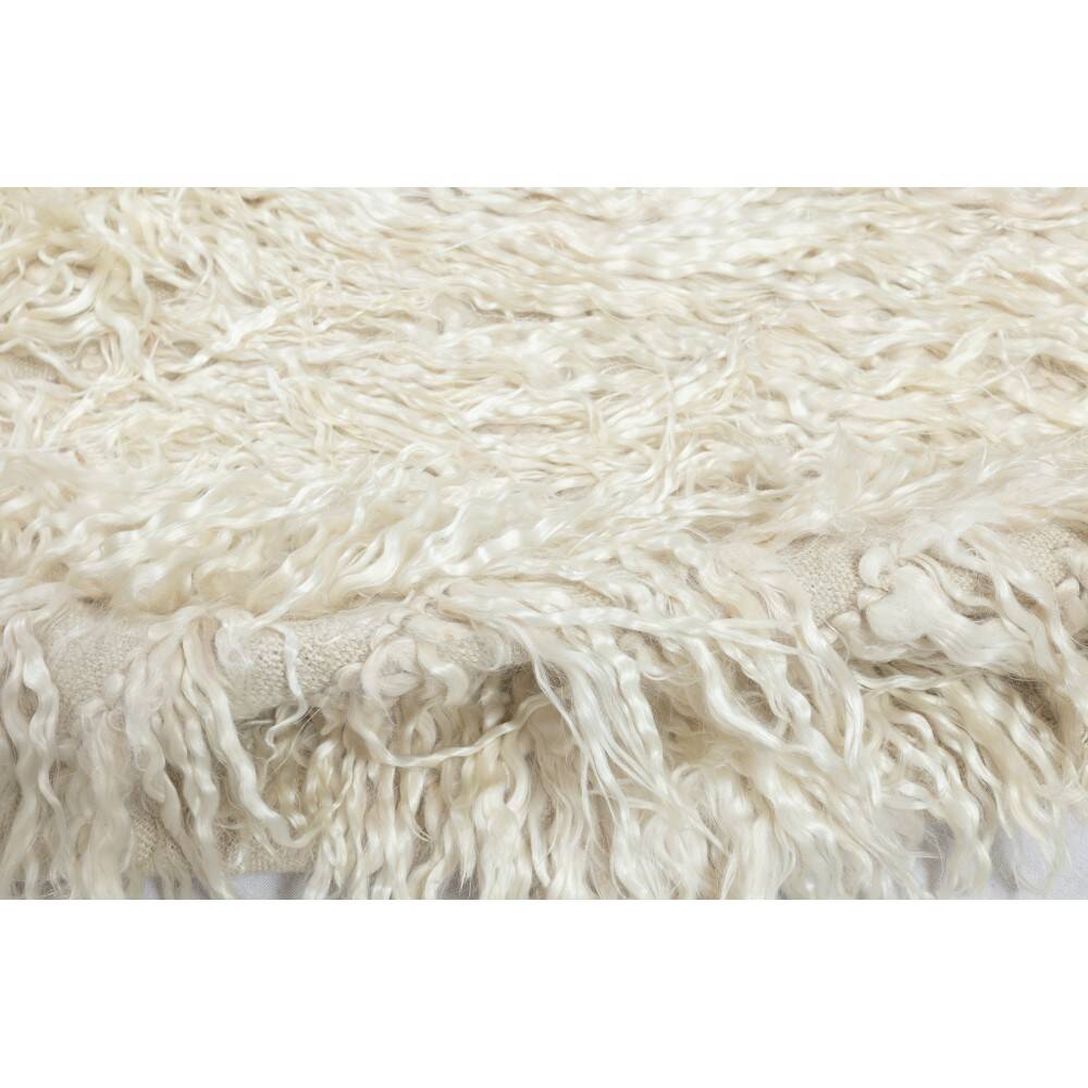 Vintage Handmade Shag Pile Rug Made of Natural Beige Mohair Wool