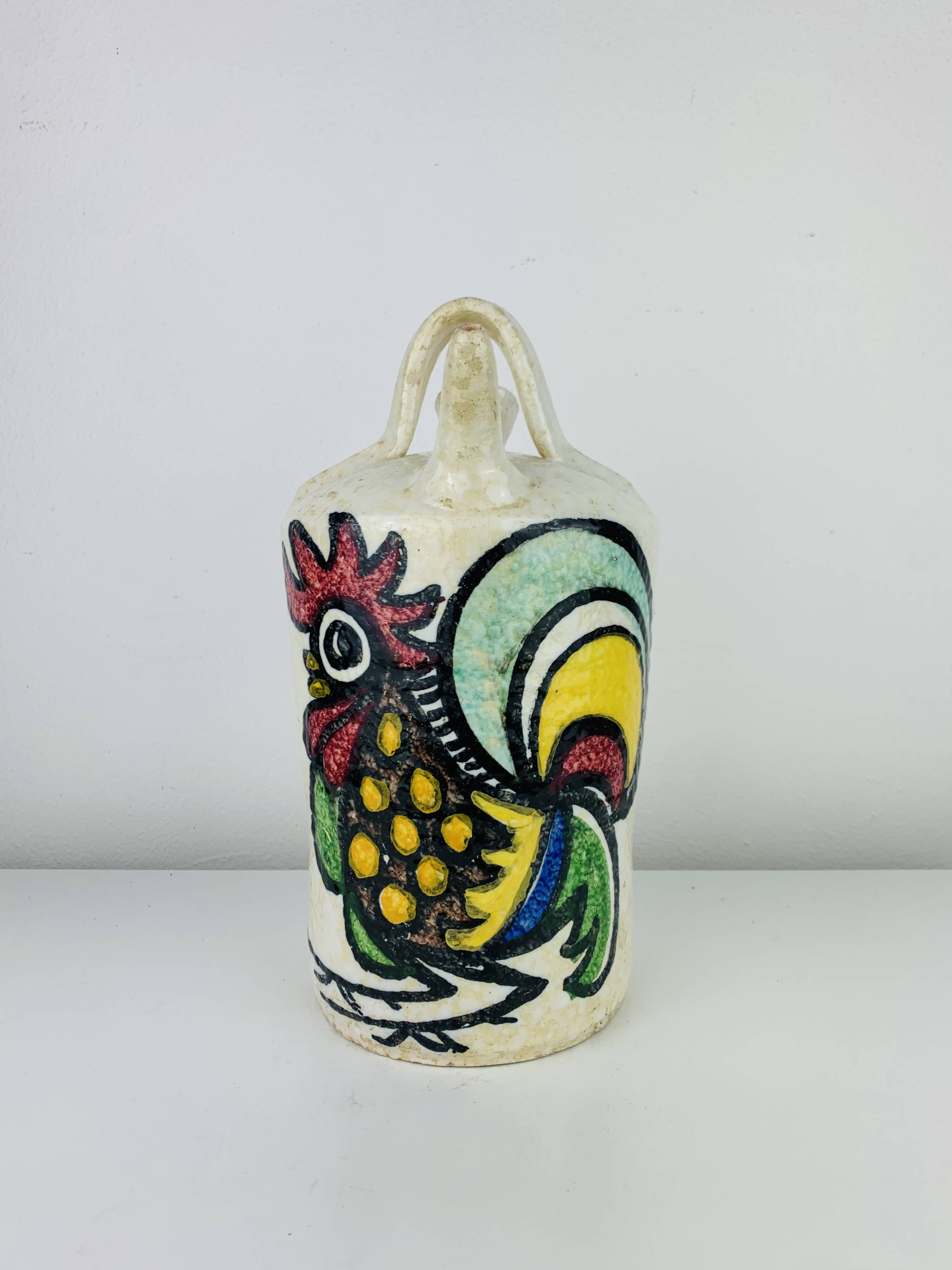 Ceramic pitcher jug by Pablo Sanguino, rooster, 1960s