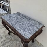 Louis XV style game table in solid oak and richly decorated marble