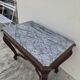 Louis XV style game table in solid oak and richly decorated marble