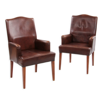 Set of 2 dining room chairs in sheep leather, 1970 Netherlands.