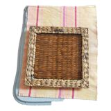 Straw tray with glass tile