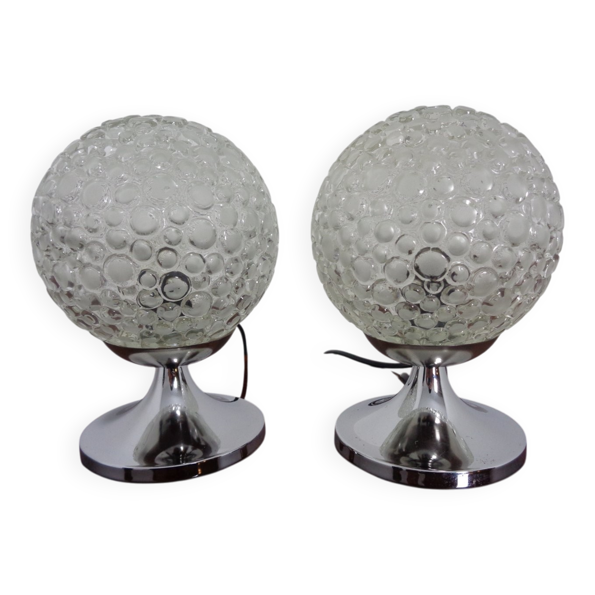 Glass Bubble Table Lamps, 1970s, Set of 2