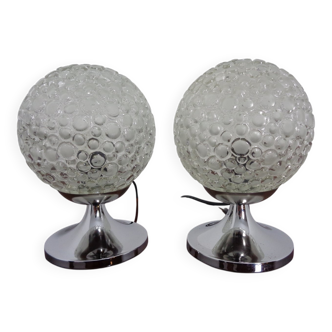 Glass Bubble Table Lamps, 1970s, Set of 2