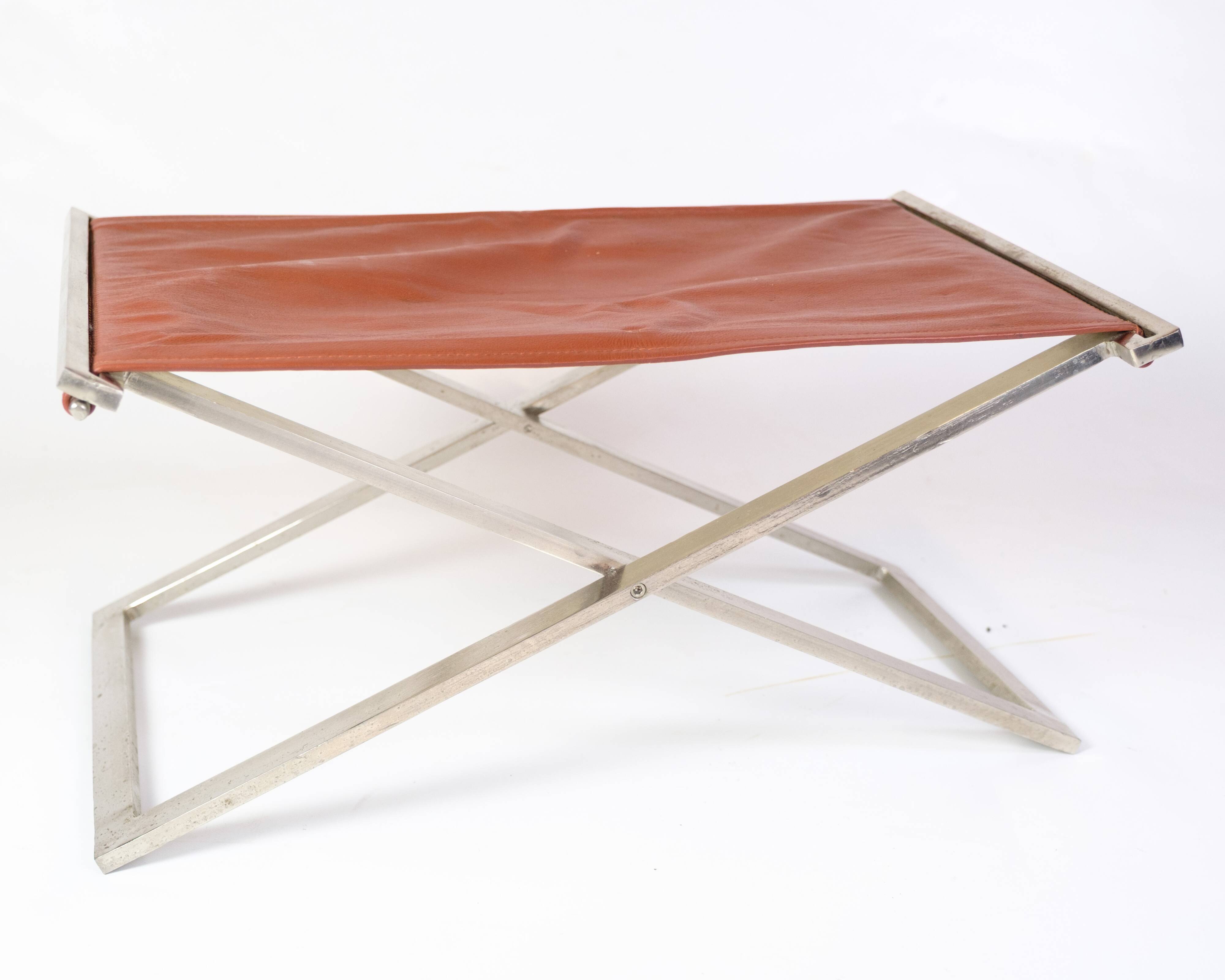 Stool Made In Brushed Steel With Cognac Leather By Michael Christensen