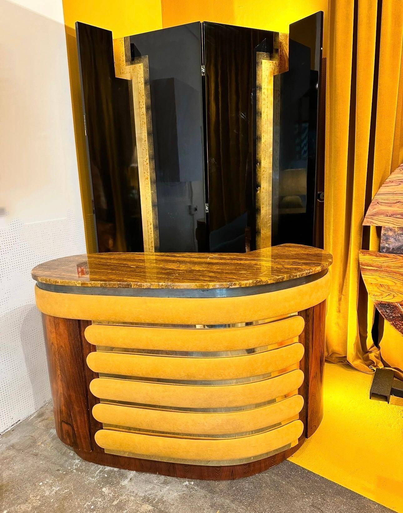 Willy Rizzo Bar Cabinet in Rosewood and Marble, Italy, 1970s