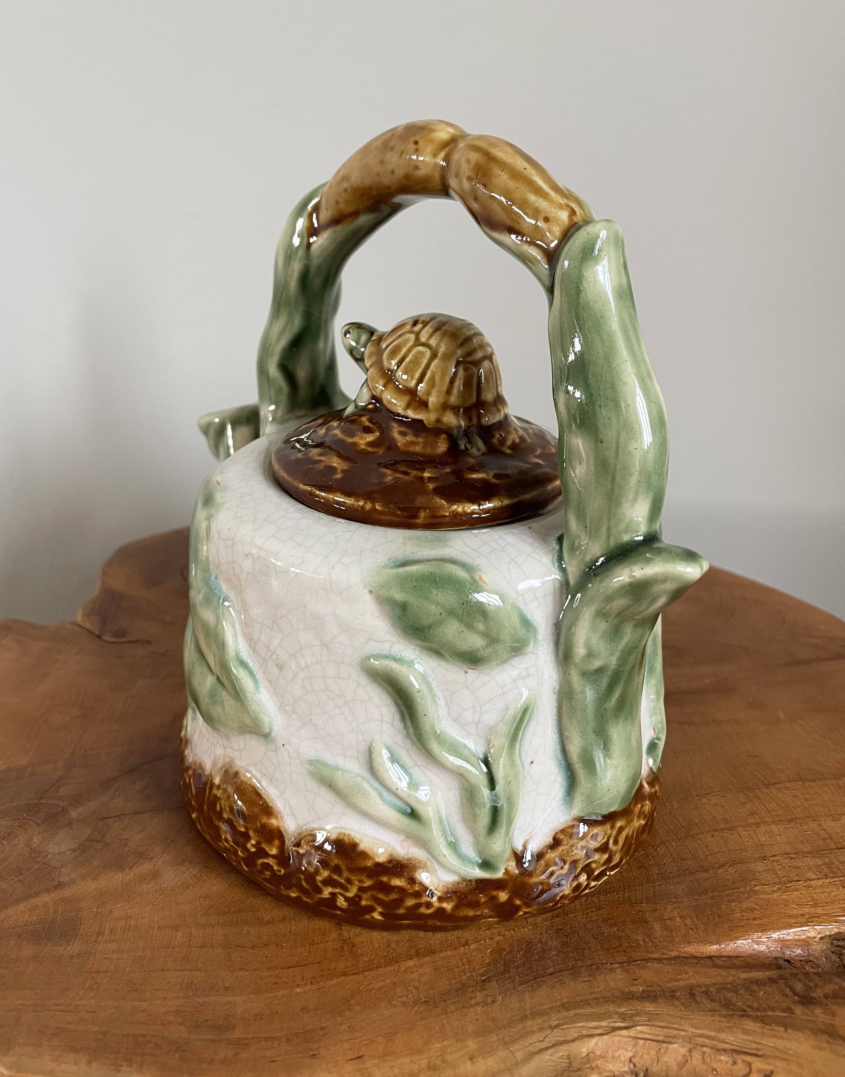 Chinese-American Majolica Turtle & Underwater Landscape Teapot, Vintage Shiwan Ware by RC Creations