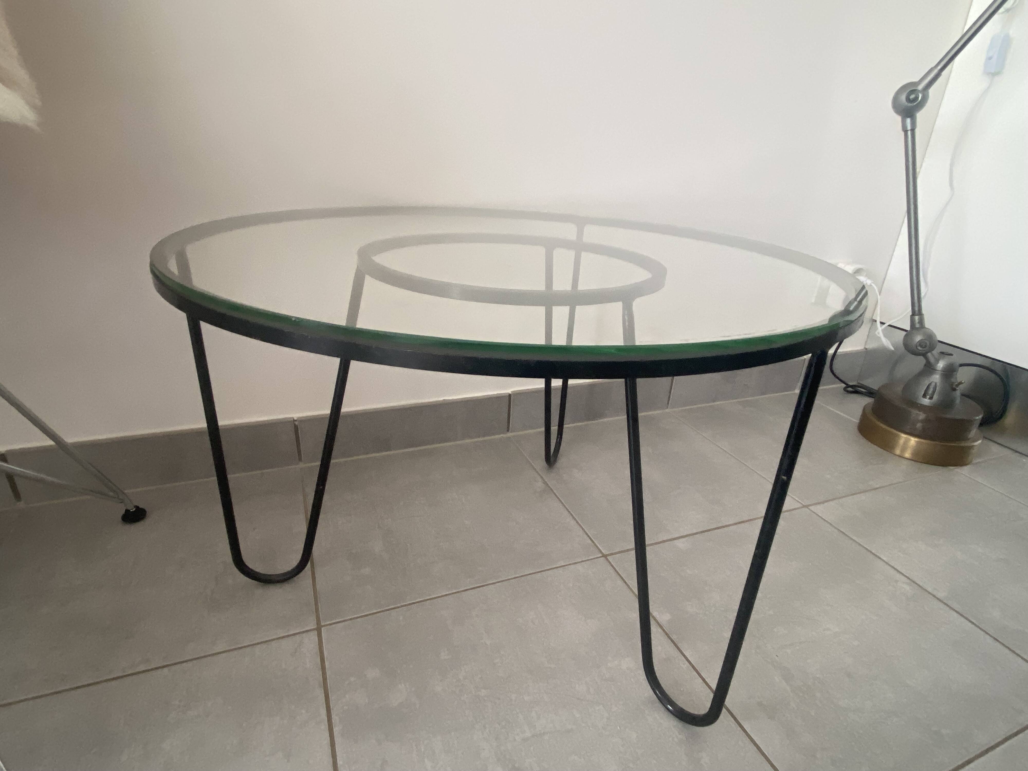 1960s metal and glass coffee table