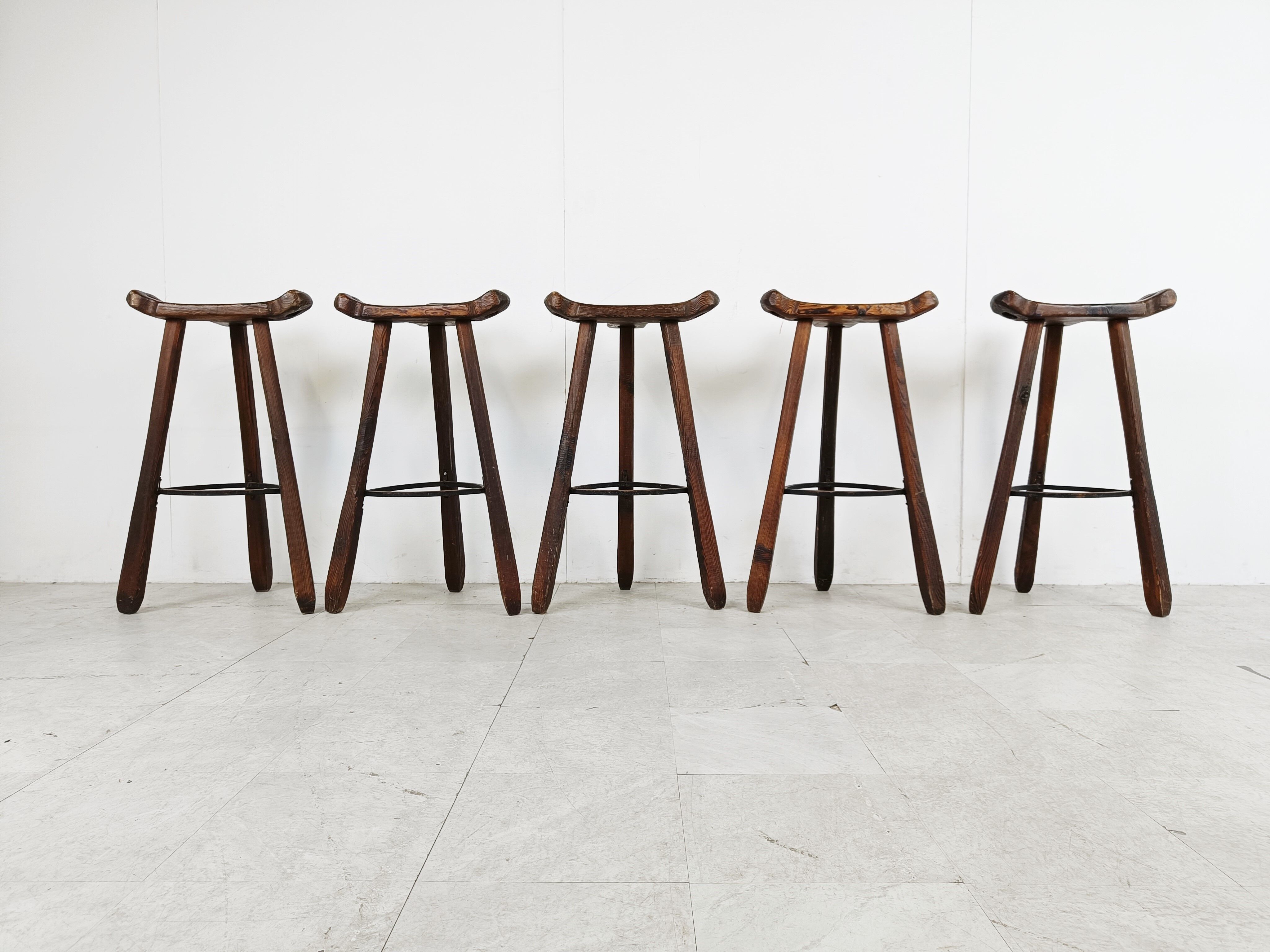 Mid century brutalist bar stools set of 5, 1960s