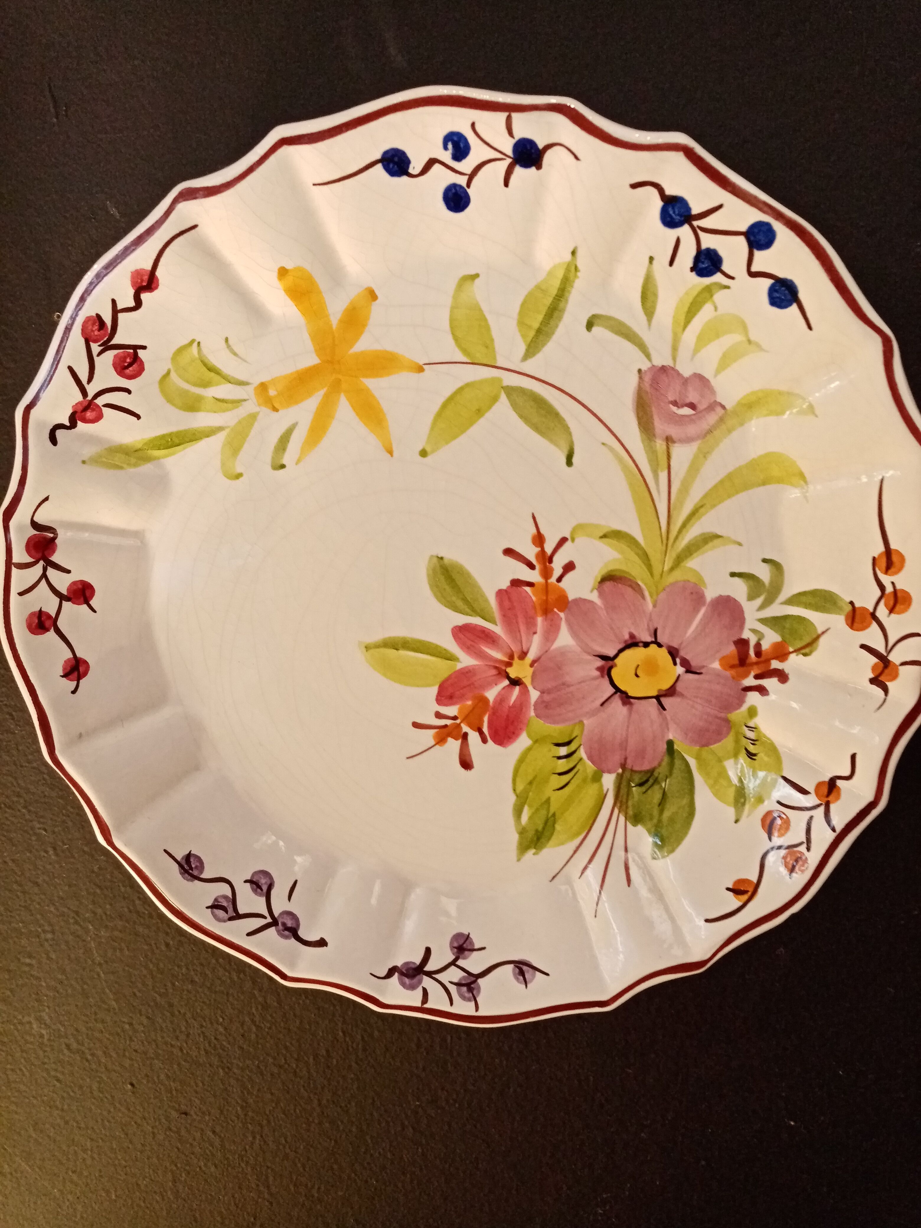 Set of 3 old plates Provencal style floral motifs