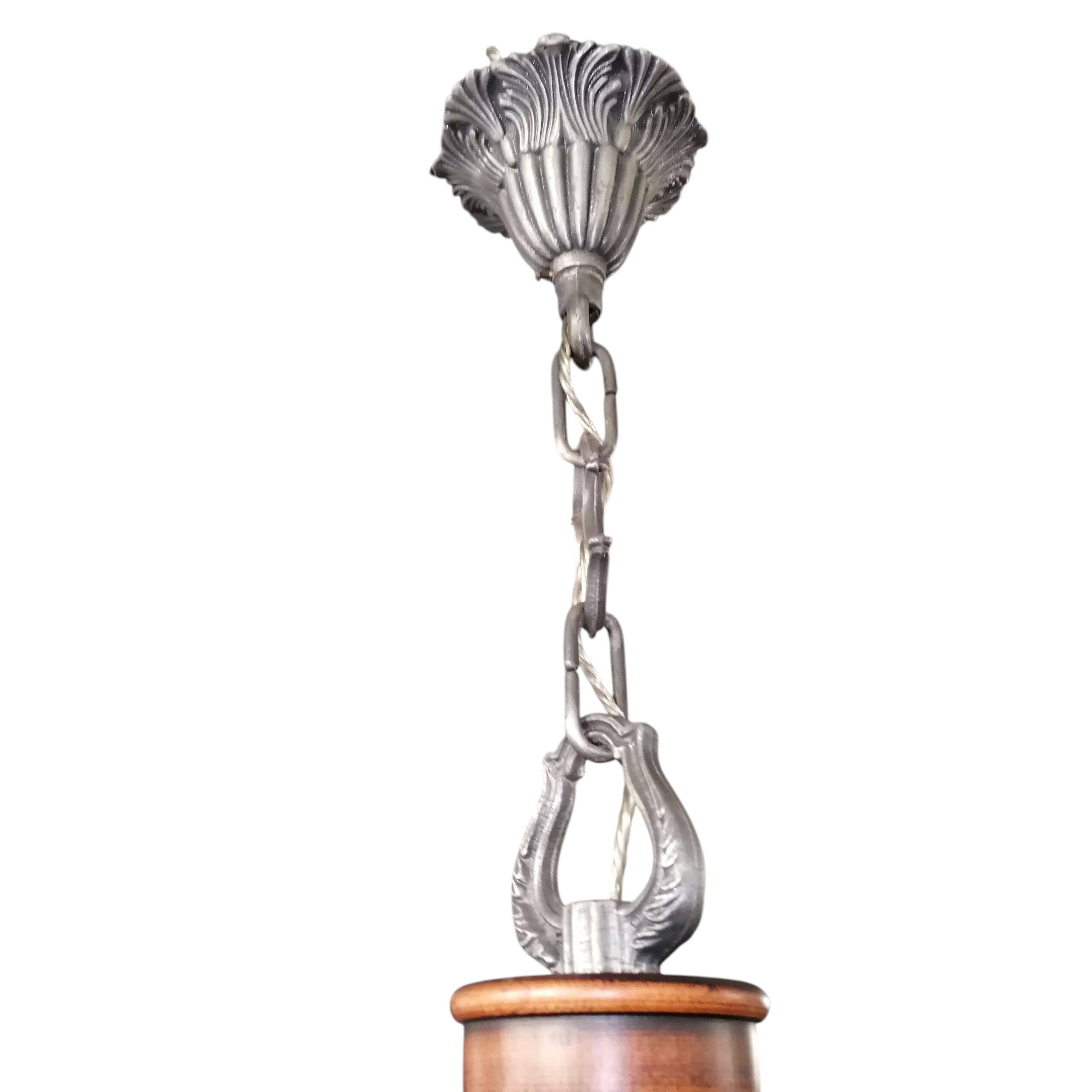 Lampadario in stile barocco a 15 luci in metallo e legno, anni '50