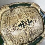 Petit plateau florentin vintage vert et or