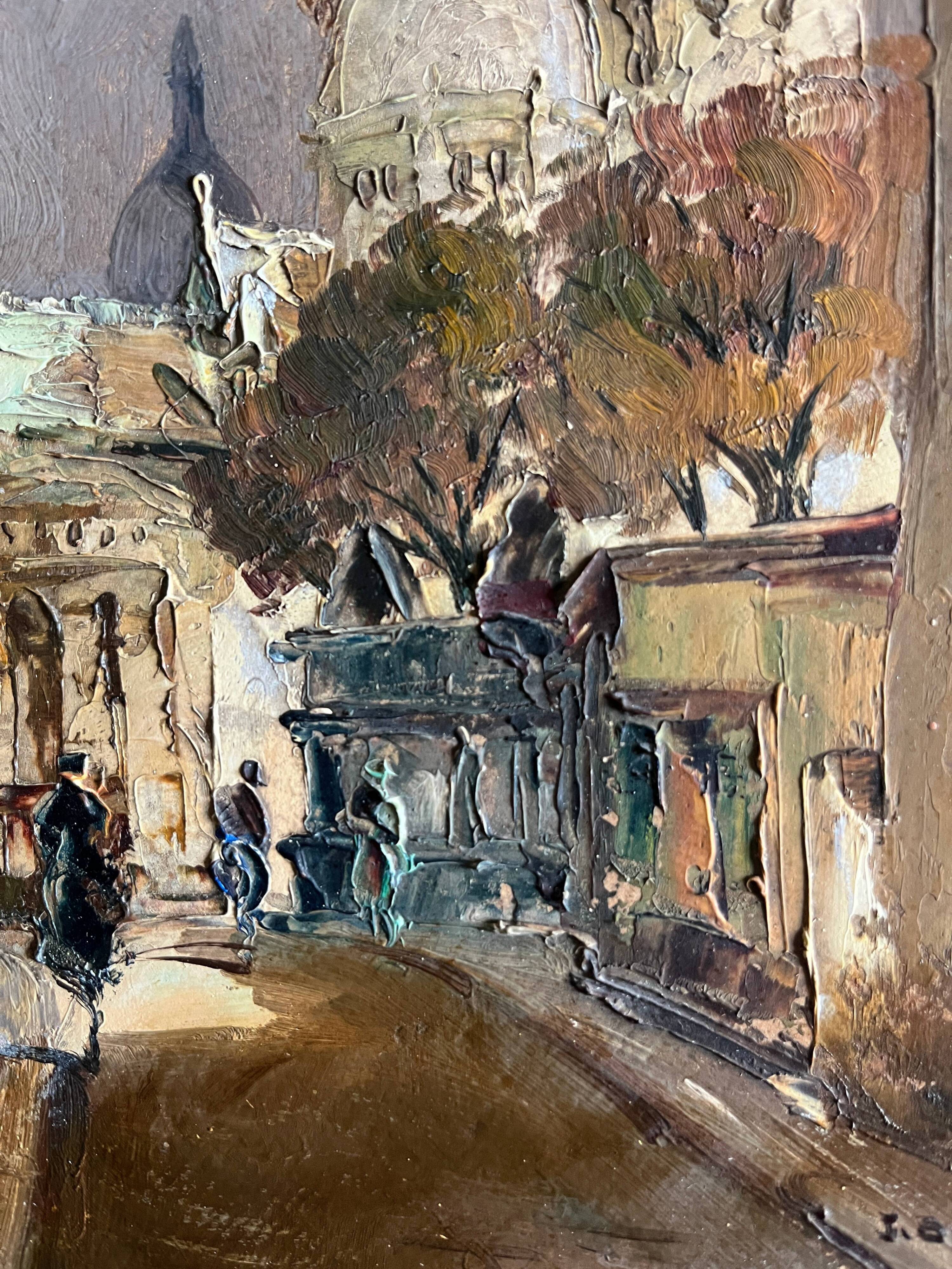 Painting Paris Montmartre Place du Tertre by Julian Brosius (1917-2004)