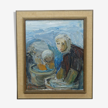 Peinture suédoise, années 1960, huile sur toile, Einar Emland, encadré