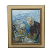 Peinture suédoise, années 1960, huile sur toile, Einar Emland, encadré
